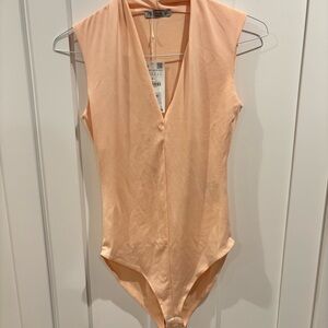 Zara Light Peach V-Neck Bodysuit